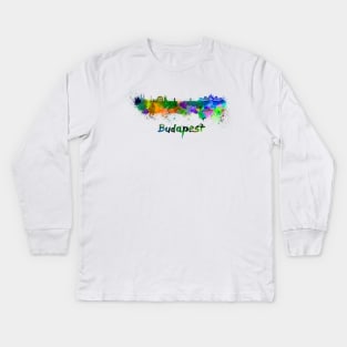 Budapest skyline in watercolor Kids Long Sleeve T-Shirt